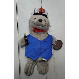 COCA-COLA 1998 Bean Bag Plush SEAL in Delivery Outfit Cap COKE vintage Rare